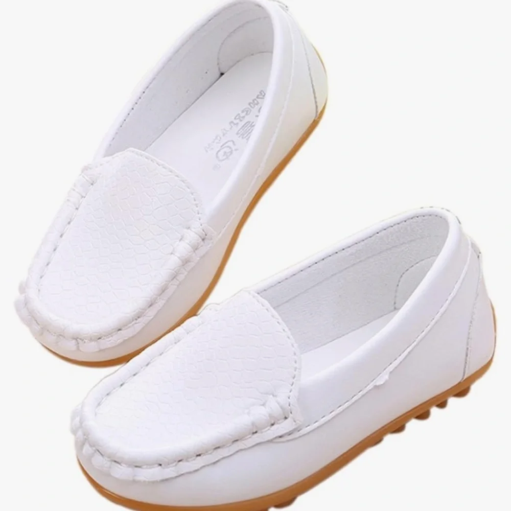 Toddler Little Kid Boys Girls Soft Slip On Loafers Dress Flat Shoes White